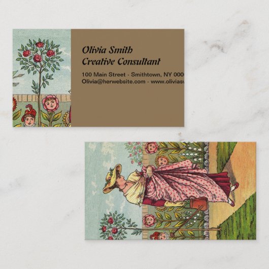 ガーデングローフラワーウーマンアートアンティーク 名刺 (正面/裏面)