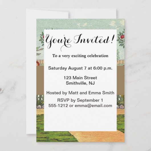 ガーデングローフラワーウーマンアートアンティーク 招待状 (正面)