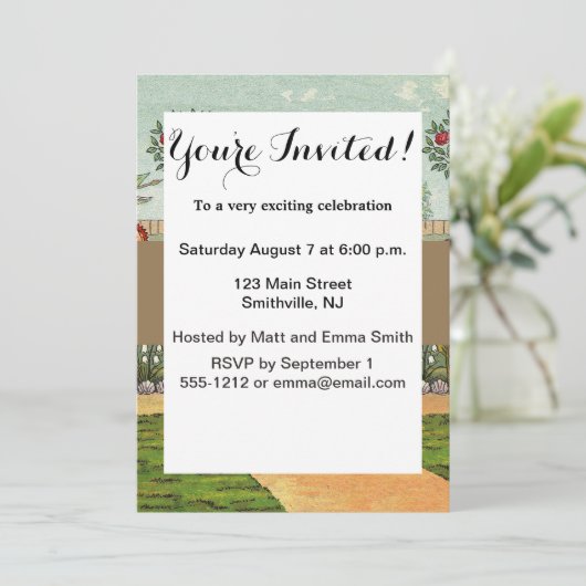 ガーデングローフラワーウーマンアートアンティーク 招待状 (スタンド正面)