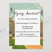 ガーデングローフラワーウーマンアートアンティーク 招待状 (正面/裏面)