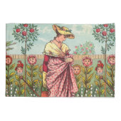 ガーデングローフラワーウーマンアートアンティーク 枕カバー (裏面)