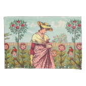 ガーデングローフラワーウーマンアートアンティーク 枕カバー (正面)