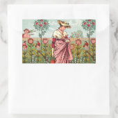 ガーデングローフラワーウーマンアートアンティーク 長方形シール (バッグ)