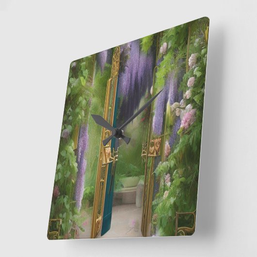 ガーデンゲートと藤 スクエア壁時計 (傾斜)