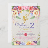 ガーデンゴールデンフェアリー誕生日またはシャワー招待状 招待状 (正面)