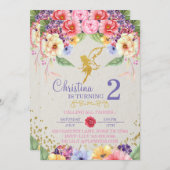 ガーデンゴールデンフェアリー誕生日またはシャワー招待状 招待状 (正面/裏面)