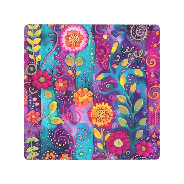 ガーデンサイケデリック – ウィムジー開花 メタルプリント (正面)