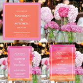 ガーデンサンライズピンクオレンジウォーターカラーウェディングRSVP 出欠カード