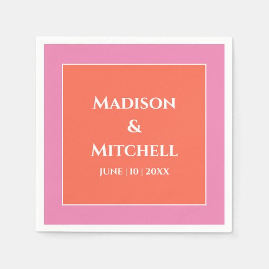 ガーデンサンライズピンクオレンジウォーター結婚カラー スタンダードカクテルナプキン (正面)