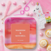 ガーデンサンライズピンクオレンジウォーター結婚カラー ペーパープレート (パーティー)