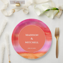 ガーデンサンライズピンクオレンジウォーター結婚カラー ペーパープレート