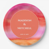 ガーデンサンライズピンクオレンジウォーター結婚カラー ペーパープレート (正面)