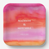 ガーデンサンライズピンクオレンジウォーター結婚カラー ペーパープレート (正面)