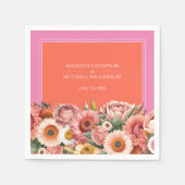 ガーデンサンライズピンクオレンジモダンフローラ結婚ズ スタンダードカクテルナプキン (正面)
