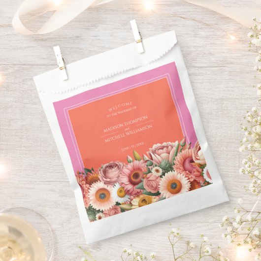 ガーデンサンライズピンクオレンジモダンフローラ結婚ズ フェイバーバッグ (クリップ留めされた状態)