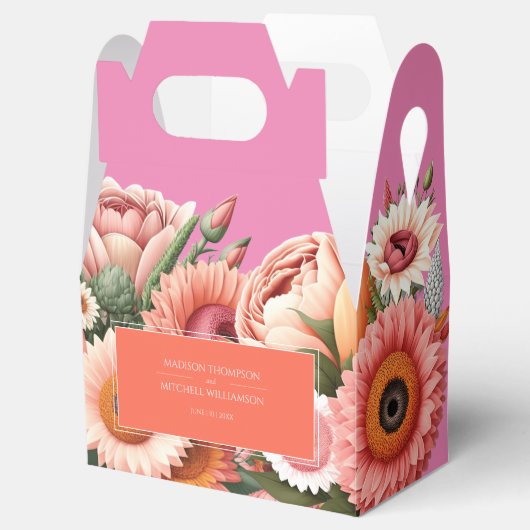 ガーデンサンライズピンクオレンジモダンフローラ結婚ズ フェイバーボックス (オープン)