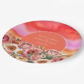 ガーデンサンライズピンクオレンジモダンフローラ結婚ズ ペーパープレート (アングル)