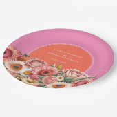 ガーデンサンライズピンクオレンジモダンフローラ結婚ズ ペーパープレート (アングル)
