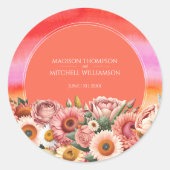 ガーデンサンライズピンクオレンジモダンフローラ結婚ズ ラウンドシール (正面)
