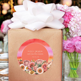 ガーデンサンライズピンクオレンジモダンフローラ結婚ズ ラウンドシール