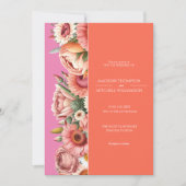 ガーデンサンライズピンクオレンジモダンフローラ結婚ズ 招待状 (正面)