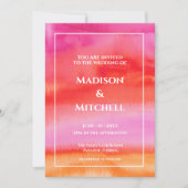 ガーデンサンライズピンクオレンジ水彩ウェディング 招待状 (正面)