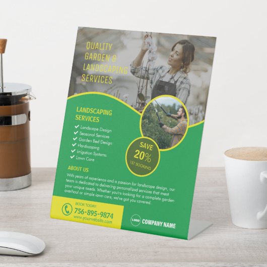 ガーデンサービスと造園サービス 台座サイン (インサイチュ)