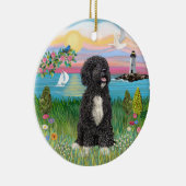 ガーデンショア – ポルトガルの水犬#5-(bw) セラミックオーナメント (右)