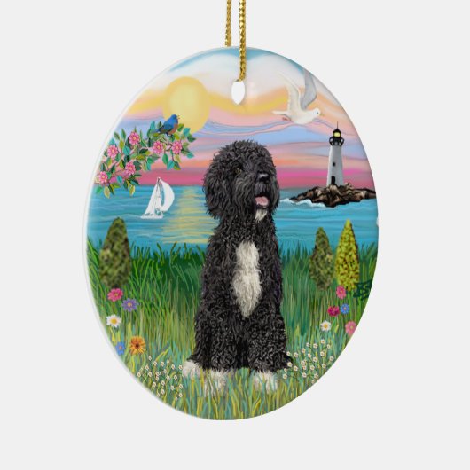 ガーデンショア – ポルトガルの水犬#5-(bw) セラミックオーナメント (右)