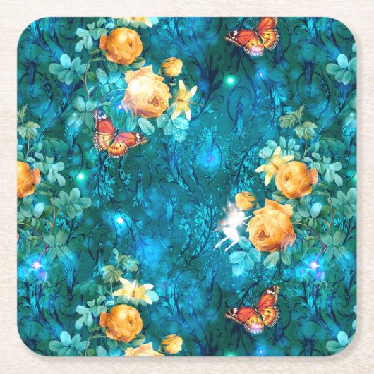 ガーデンシリーズの妖精デザイン11 スクエアペーパーコースター (正面)