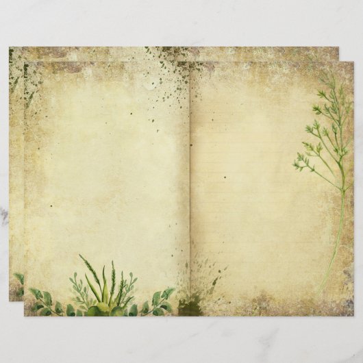 ガーデンジャーナルワイルドハーブグリーナリースクラップブック紙 (正面/裏面)