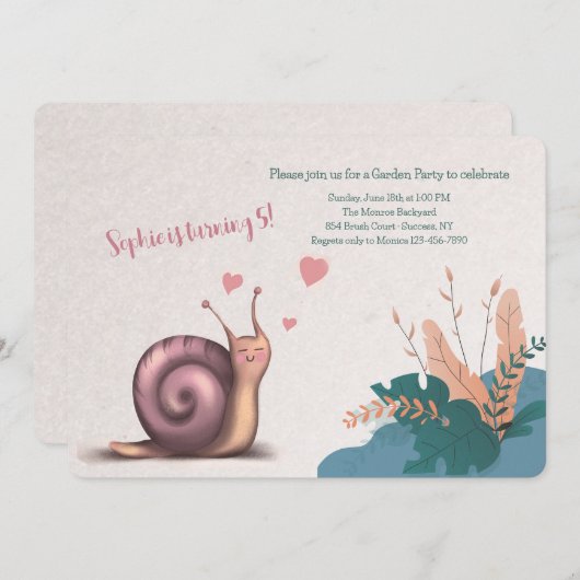 ガーデンスネイルの誕生日パーティー招待状 招待状 (正面/裏面)