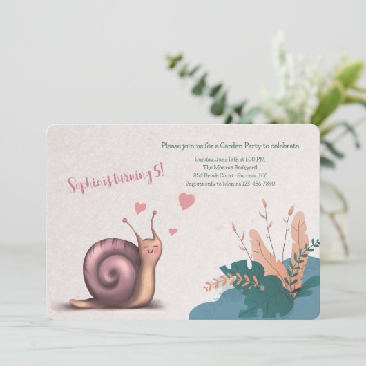 ガーデンスネイルの誕生日パーティー招待状 招待状 (スタンド正面)