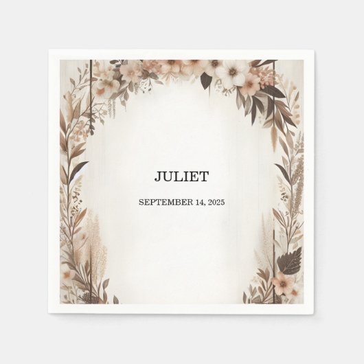 ガーデンスプリングウッドボホラスティックブライズシャワー スタンダードカクテルナプキン (正面)