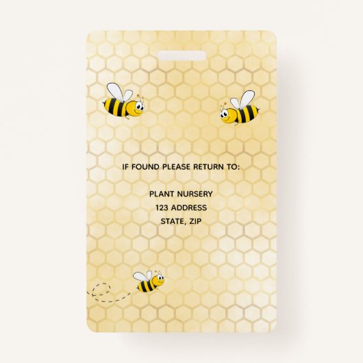 ガーデンセンターの従業員の写真でこぼこ蜂の黄色 バッジ (裏面)