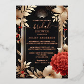 ガーデンダイヤモンドレッドブラックと金ゴールドブライダルシャワー 箔招待状 (正面)
