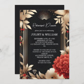 ガーデンダイヤモンドレッドブラックと金ゴールドリハーサルディナー 招待状 (正面/裏面)