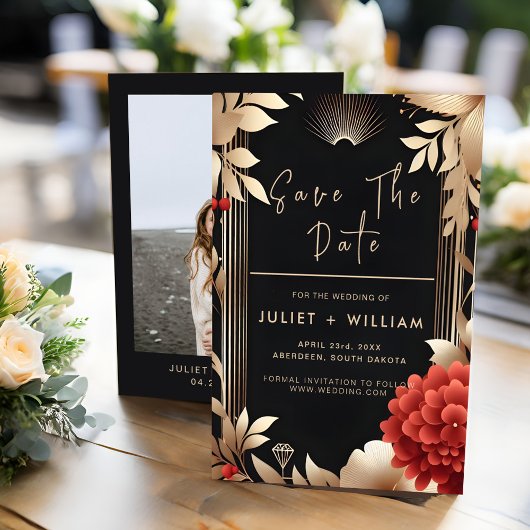 ガーデンダイヤモンドレッドブラックと金ゴールド結婚ズ セーブザデート