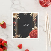 ガーデンダイヤモンドレッドブラックアンド金ゴールドブライダルシャワー スタンダードカクテルナプキン (インサイチュ)