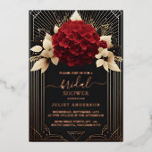 ガーデンダイヤモンドレッドブラックアンド金ゴールドブライダルシャワー 箔招待状 (正面)