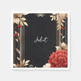 ガーデンダイヤモンド レッド ブラック ゴールド ブライダルシャワー スタンダードカクテルナプキン