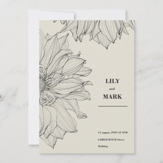 ガーデンダリアの花。彫刻された背景。 招待状 (正面)