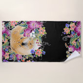 ガーデンダンスチョウビーチタオル黒の背景 ビーチタオル (正面)