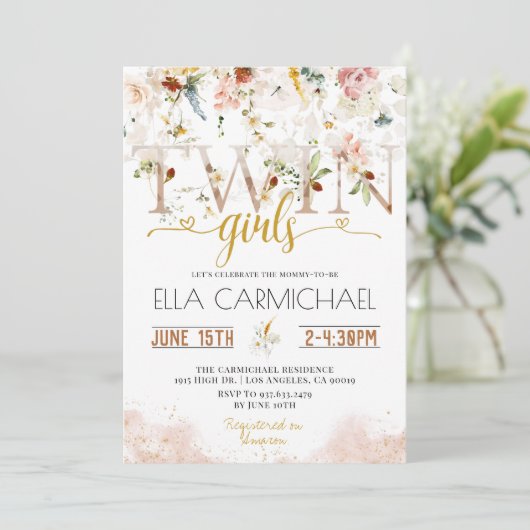 ガーデンツインズガールズベビーシャワー招待状 招待状 (スタンド正面)