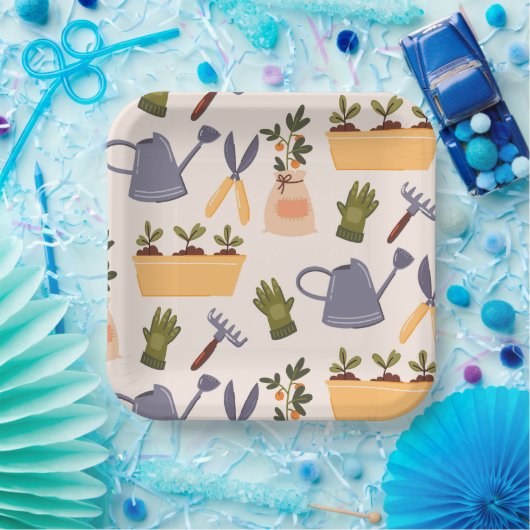 ガーデンツールガーデニング誕生日パーティー ペーパープレート (パーティー)