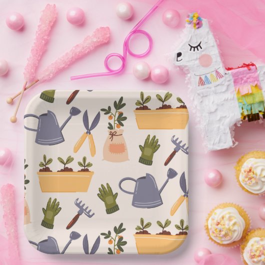 ガーデンツールガーデニング誕生日パーティー ペーパープレート (パーティー)