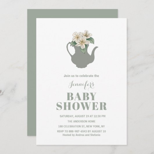 ガーデンティーパーティーのベイビーシャワーの招待状 セーブザデート (正面/裏面)