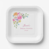 ガーデンティーパーティーウォーターカラーフローラブライダルシャワー ペーパープレート (正面)