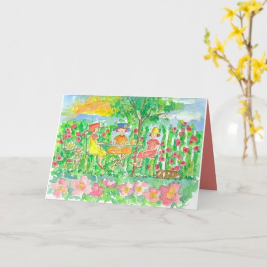 ガーデンティーパーティーガールフレンズハッピーバースデー カード (黄色い花)