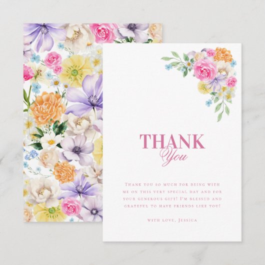 ガーデンティーパーティー水彩花のウェディングシャワー サンキューカード (正面/裏面)
